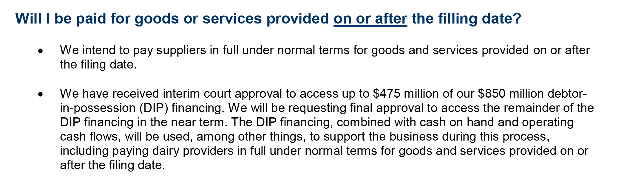 Dean Foods Raw Milk Supplier FAQ — First Day